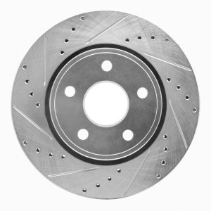 Jeep Commander Brake Rotor (1) - Front Left - R1 Concepts - Drilled & Slotted - Silver - `05-`10